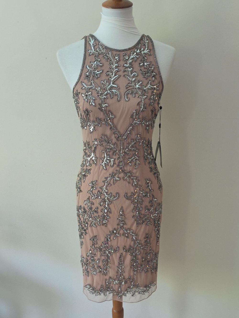 Adrianna Papell Embellished Blush Sheath Dress - Sleeveless Evening Dress